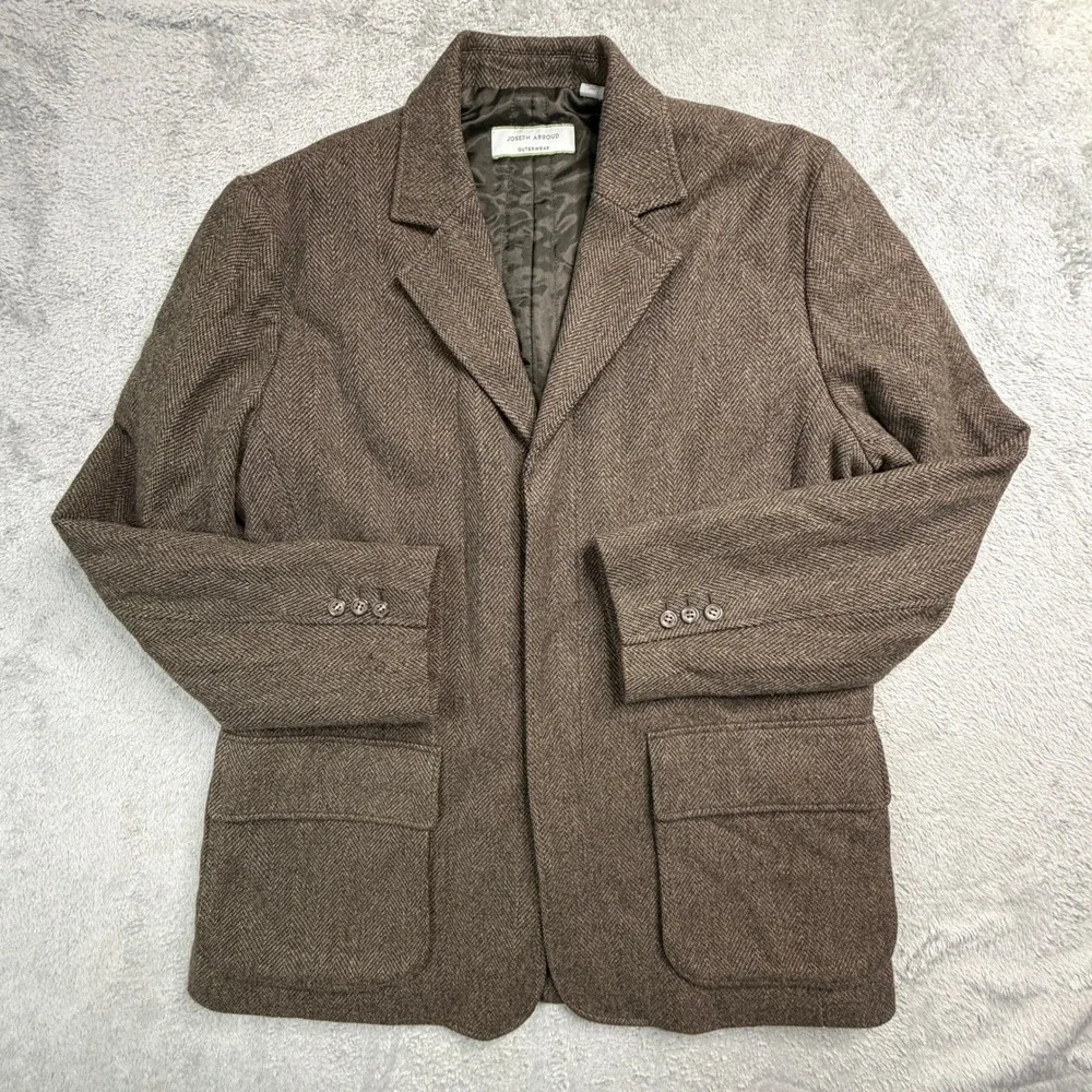 Joseph Abboud Outerwear Mens Large Brown Herringbone 100% Wool Blazer Jacket EUC